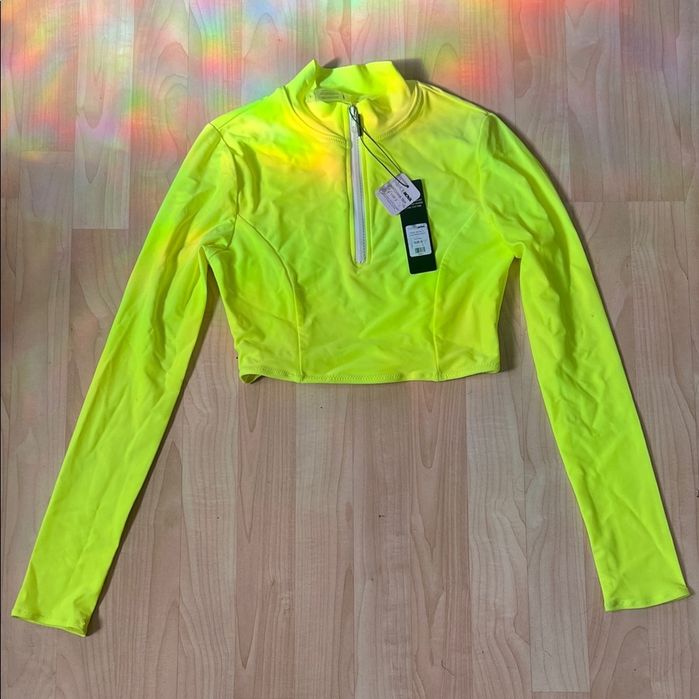 Neon Yellow Long Sleeve Crop Top